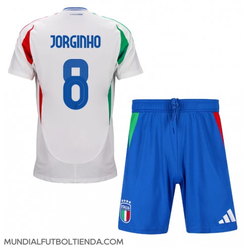 Camiseta Italia Jorginho Frello #8 Segunda Equipación Replica Eurocopa 2024 para niños mangas cortas (+ Pantalones cortos)